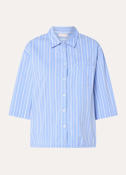 Liu Jo Blouse met streepprint en trekkoord - voorkant donkerblauw