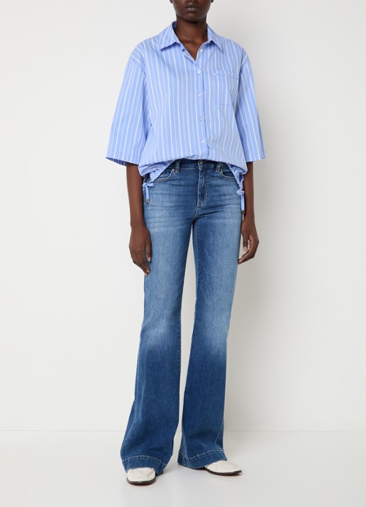 Liu Jo Blouse met streepprint en trekkoord - voorkant 2 donkerblauw