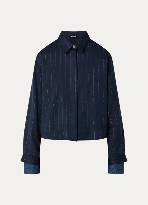 Liu Jo Blouse met streepprint - voorkant 2 donkerblauw