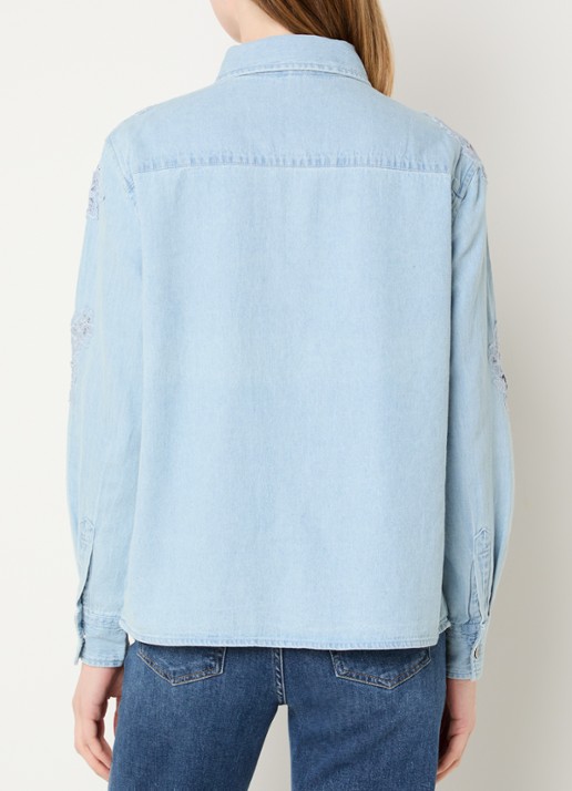 Liu Jo Blouse van chambray met broderie - achterkant 4 indigo
