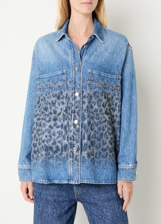 Liu Jo Blouse van denim met strass - detail 4 indigo