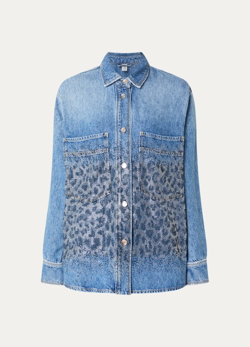 Liu Jo Blouse van denim met strass - voorkant indigo