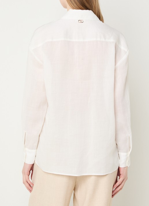 Liu Jo Blouse van linnen met borstzakken  - achterkant 3 gebroken wit