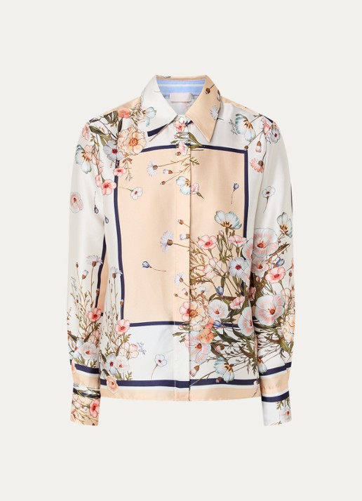Liu Jo Blouse van satijn met bloemenprint - voorkant 3 beige