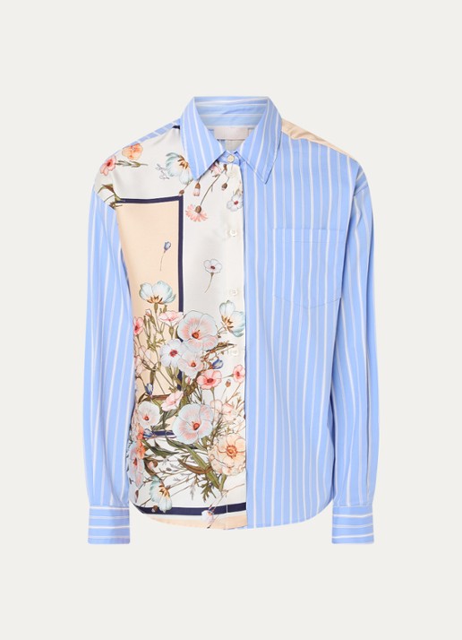 Liu Jo Blouse van satijn met bloemenprint - voorkant 2 donkerblauw