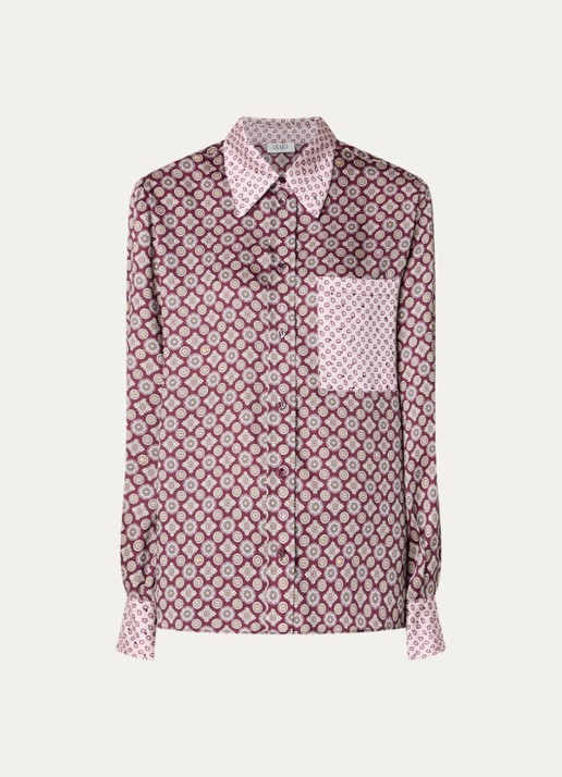 Liu Jo Blouse van satijn met print - voorkant 3 aubergine