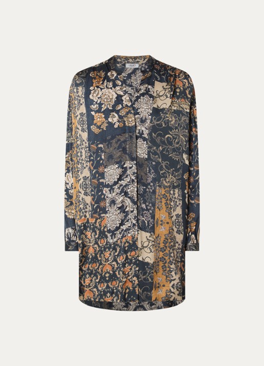 Liu Jo Blousejurk met print en ceintuur - voorkant 3 donkerblauw