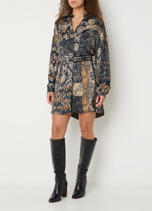 Liu Jo Blousejurk met print en ceintuur - voorkant 4 donkerblauw