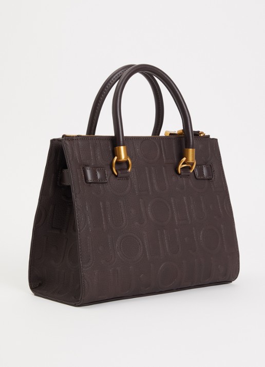 Liu Jo Boston handtas met logoprint en tasbedel  - achterkant 5 donkerbruin