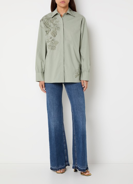 Liu Jo Camicia blouse met print en strass - voorkant 2 olijfgroen