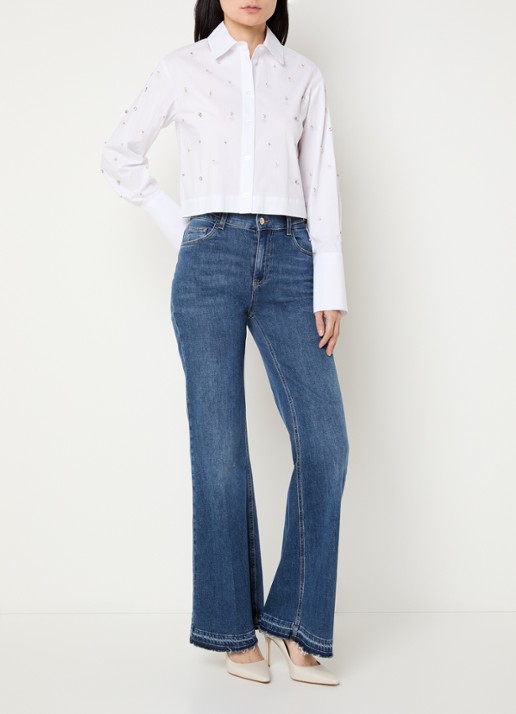 Liu Jo Cropped blouse met strass - voorkant 3 wit