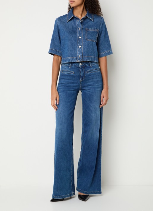 Liu Jo Cropped blouse van denim met borstzak - voorkant 3 indigo