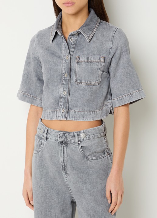 Liu Jo Cropped blouse van denim met borstzak