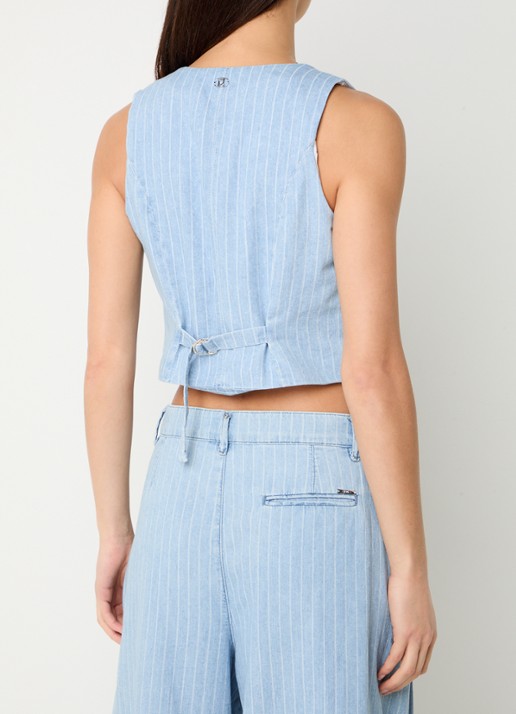 Liu Jo Cropped gilet met krijtstreep en V-hals  - achterkant indigo