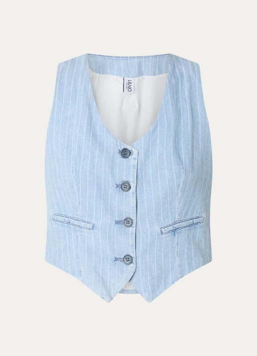 Liu Jo Cropped gilet met krijtstreep en V-hals  - voorkant 2 indigo