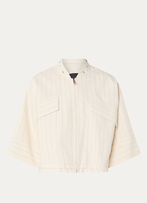Liu Jo Cropped jack met streepprint en borstzakken - voorkant creme