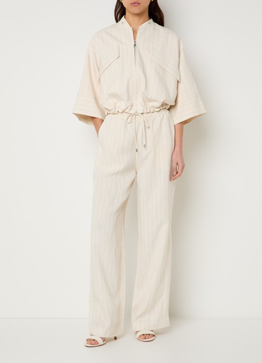 Liu Jo Cropped jack met streepprint en borstzakken - voorkant 2 creme