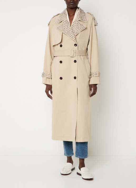 Liu Jo Double-breasted trenchcoat met strass en strikceintuur