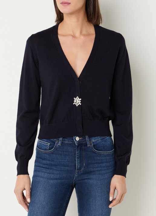 Liu Jo Fijngebreid vest van wol met strass