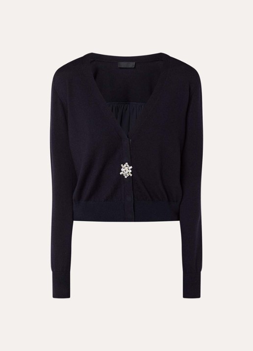 Liu Jo Fijngebreid vest van wol met strass - voorkant 2 donkerblauw