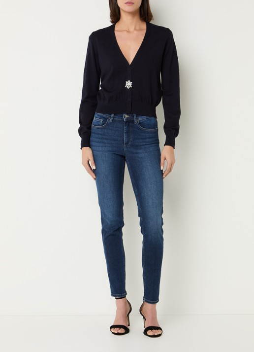Liu Jo Fijngebreid vest van wol met strass - voorkant 3 donkerblauw