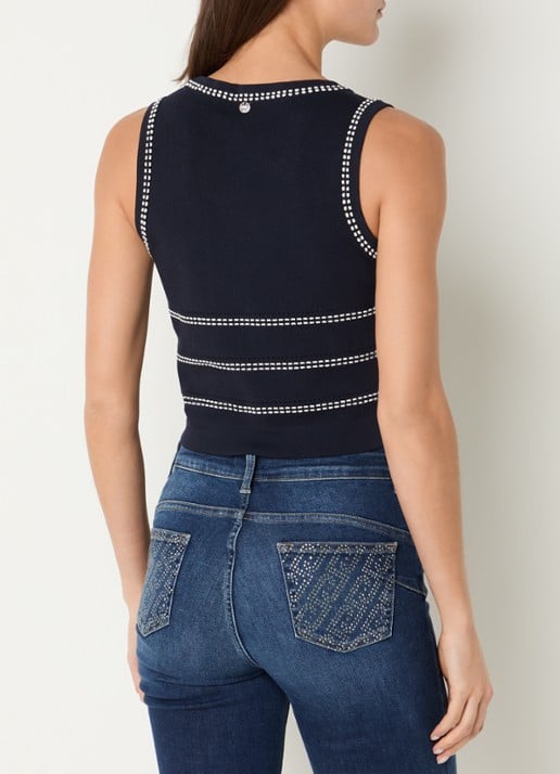 Liu Jo Fijngebreide crop top met borduring - achterkant donkerblauw