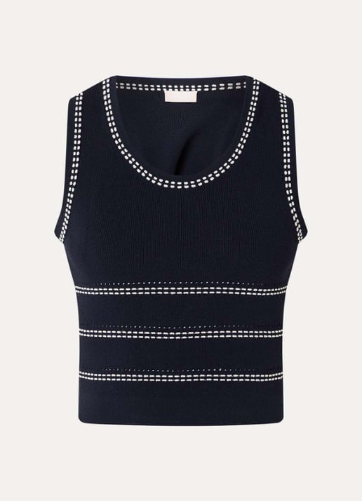 Liu Jo Fijngebreide crop top met borduring - voorkant 3 donkerblauw