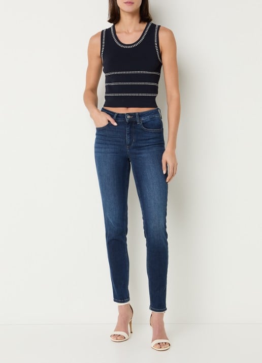 Liu Jo Fijngebreide crop top met borduring - voorkant 4 donkerblauw