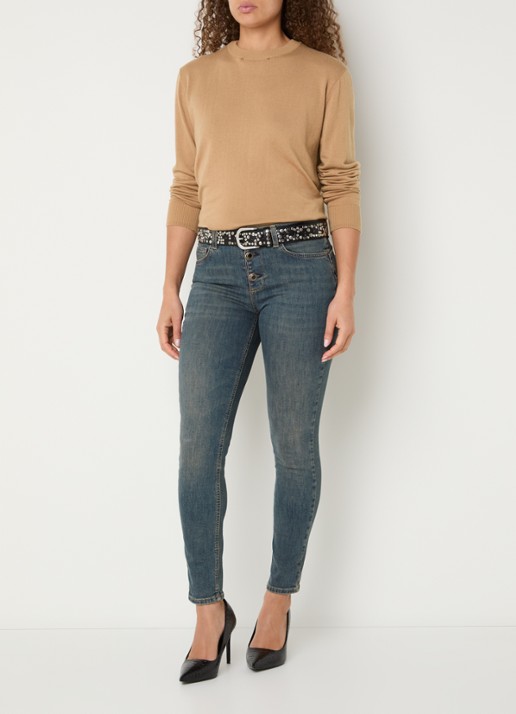 Liu Jo Fijngebreide pullover in wolblend met kraag - voorkant 4 camel