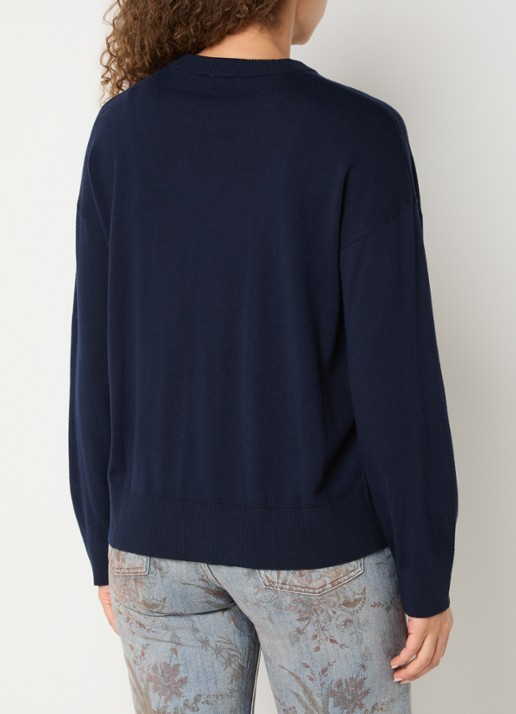 Liu Jo Fijngebreide pullover in wolblend met ronde hals - achterkant 2 donkerblauw