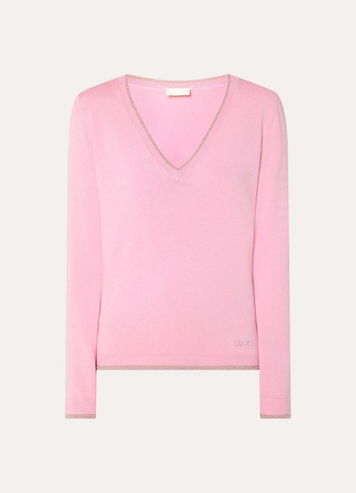 Liu Jo Fijngebreide pullover met strass - voorkant 2 roze