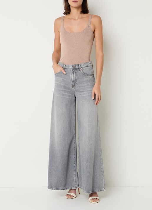 Liu Jo Fijngebreide tanktop met lurex - voorkant 3 donkerbeige