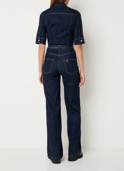 Liu Jo Flared fit jumpsuit van denim met strass - achterkant 3 indigo