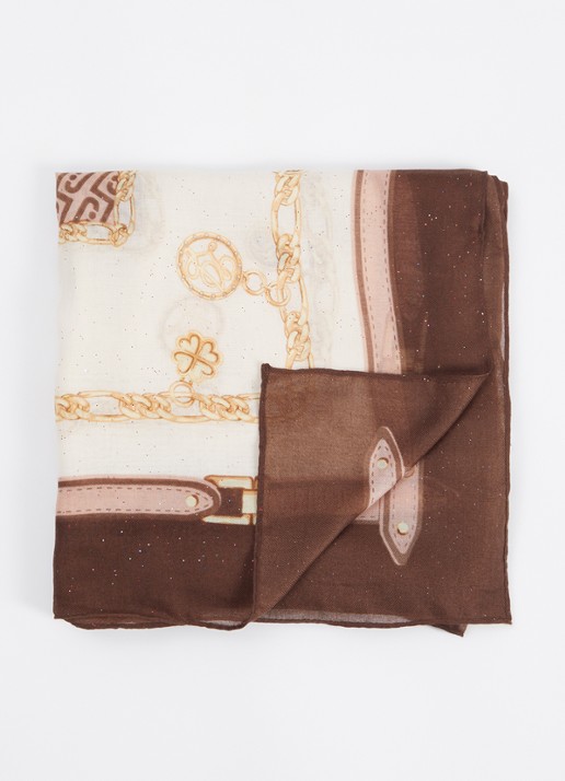 Liu Jo Foulard sjaal met logoprint en glitter  - voorkant bruin