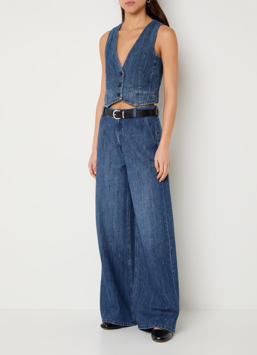 Liu Jo Gilet van denim met strass - voorkant 4 indigo