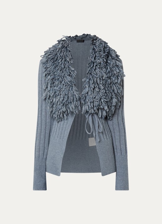 Liu Jo Grofgebreid openvallend vest in alpaca wolblend - voorkant staalblauw