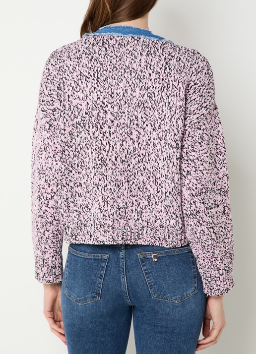 Liu Jo Grofgebreid vest met details van denim - achterkant 4 roze