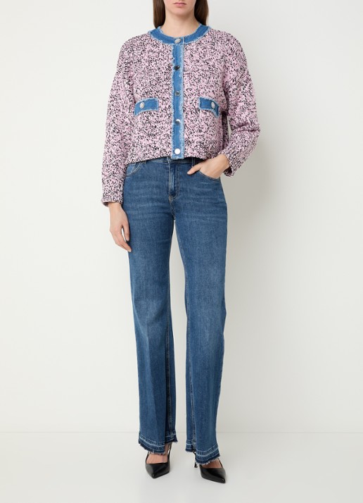 Liu Jo Grofgebreid vest met details van denim - voorkant 3 roze