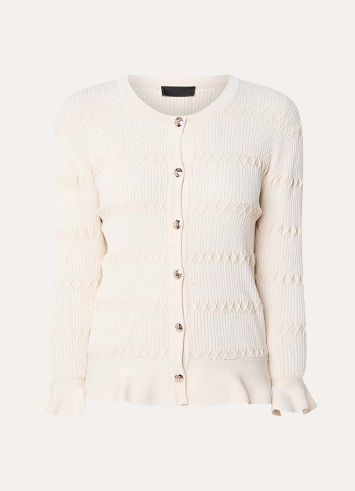 Liu Jo Grofgebreid vest met ribstructuur - voorkant creme