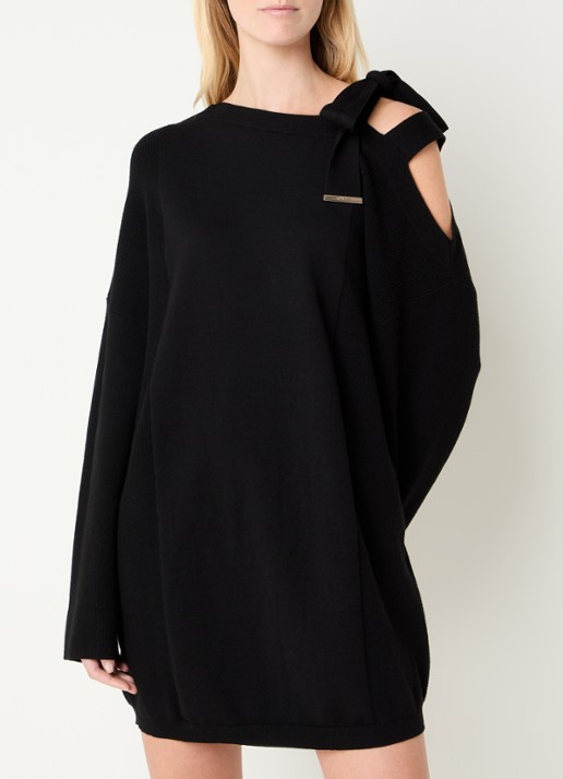 Liu Jo Grofgebreide mini trui-jurk met asymmetrische hals - detail 3 zwart