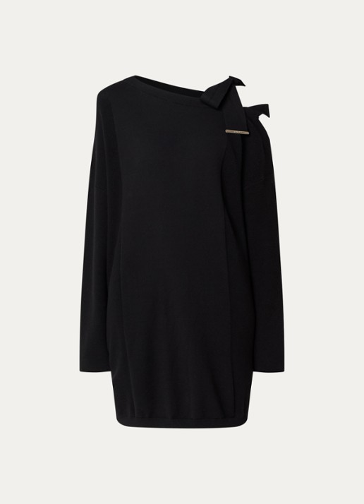Liu Jo Grofgebreide mini trui-jurk met asymmetrische hals - voorkant zwart
