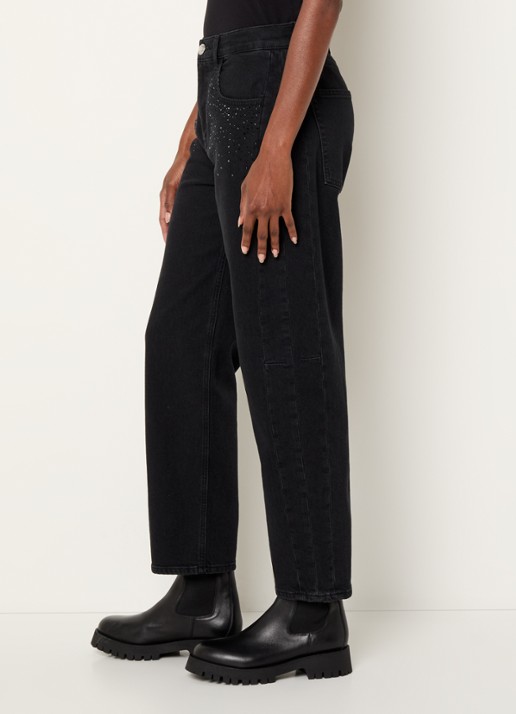 Liu Jo High waist cropped loose fit jeans met strass - detail 4 zwart