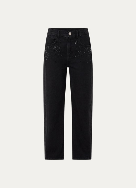 Liu Jo High waist cropped loose fit jeans met strass - voorkant zwart