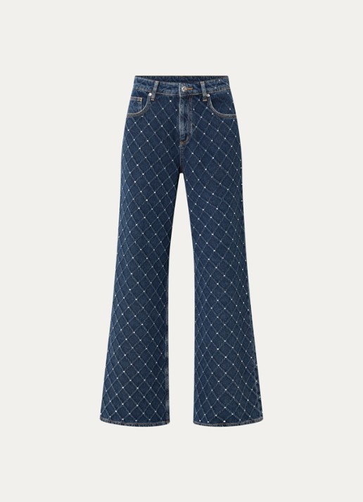 Liu Jo High waist flared jeans met strass en steekzakken - voorkant indigo