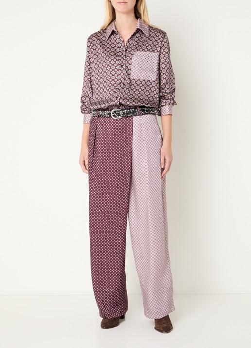 Liu Jo High waist loose fit broek met print en steekzakken - voorkant 4 aubergine