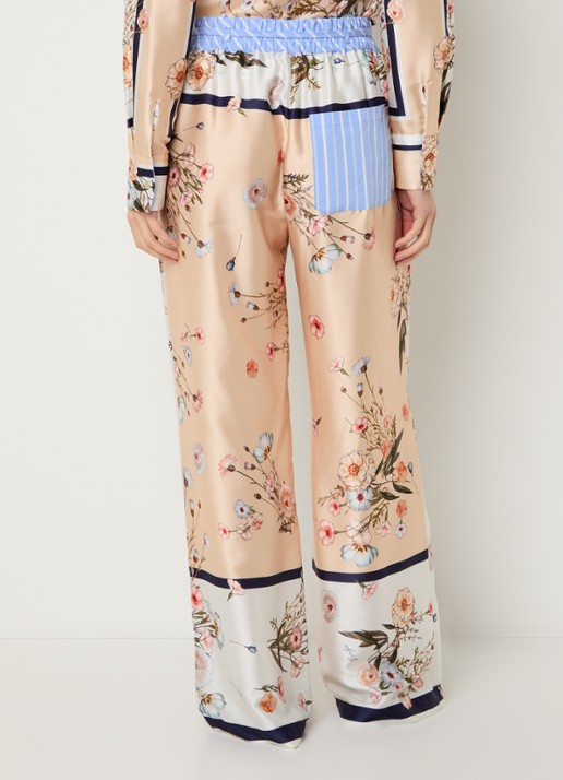 Liu Jo High waist loose fit broek van satijn met bloemenprint - achterkant 2 beige