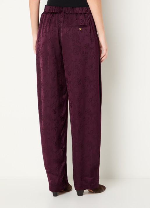 Liu Jo High waist loose fit broek van satijn met print - achterkant 4 aubergine