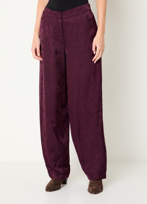 Liu Jo High waist loose fit broek van satijn met print - detail aubergine