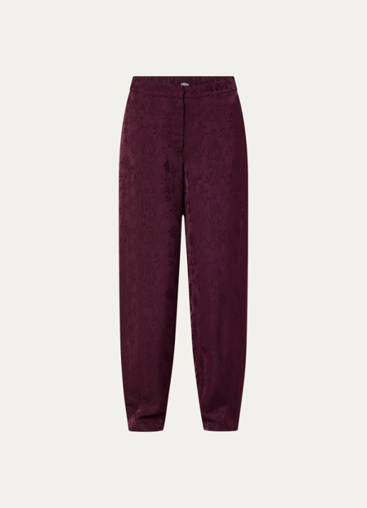 Liu Jo High waist loose fit broek van satijn met print - voorkant 2 aubergine
