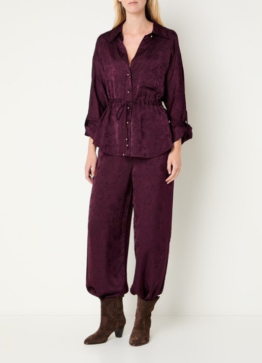 Liu Jo High waist loose fit broek van satijn met print - voorkant 3 aubergine